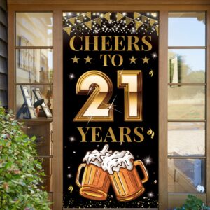 21st Birthday Decorations for Him Her, Cheers to 21 Years Birthday Door Banner, Black Gold 21st Birthday Yard Sign, 21 Birthday Party Backdrop Photo Props Poster for Outdoor Indoor, Fabric, Vicycaty