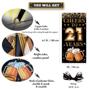 21st Birthday Decorations for Him Her, Cheers to 21 Years Birthday Door Banner, Black Gold 21st Birthday Yard Sign, 21 Birthday Party Backdrop Photo Props Poster for Outdoor Indoor, Fabric, Vicycaty