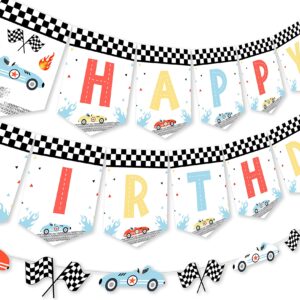 Vintage Race Car Birthday Decorations - Happy Birthday Banner, Racing Car Garland, Retro Race Car Birthday Decorations Pastel, Let's Go Racing Birthday Party Decorations for Boys