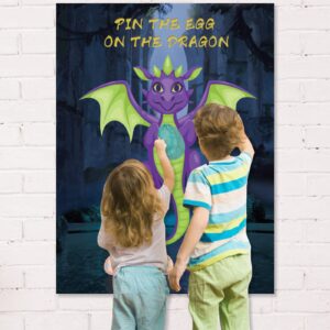 Dragon Party Game Pin The Bow On The Dragon - 36pack Dragon Egg Sticker For Dragon Theme Halloween Christmas Birthday Party Supplies Favors For Kids Girls Boys Magical Dragon Poster Wall Decor