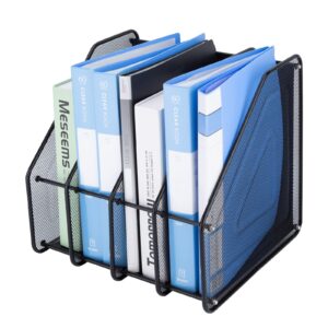 cliselda metal mesh magazine file holder with 4 vertical compartments, desk organizers file folders holder, file organizer binder holder organizer for desk home office school, black