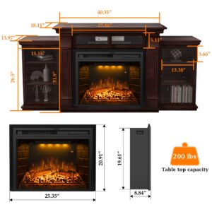 Velaychimney 67 Inch Electric Fireplace TV Stand, Wood Media Entertainment Center Table with Storage Cabinet & Adjustable Shelves, 25" Fireplace Insert Adjustable Flame, Crackling Sound (Brown)