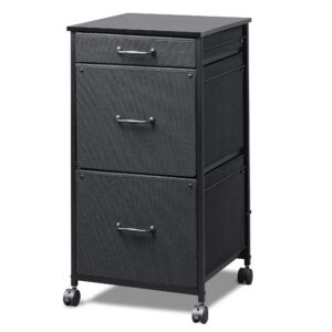 devaise mobile file cabinet, dresser for bedroom with 3 drawers, printer stand with fabric drawers, vertical filing cabinet fits a4 or letter size for home office, black