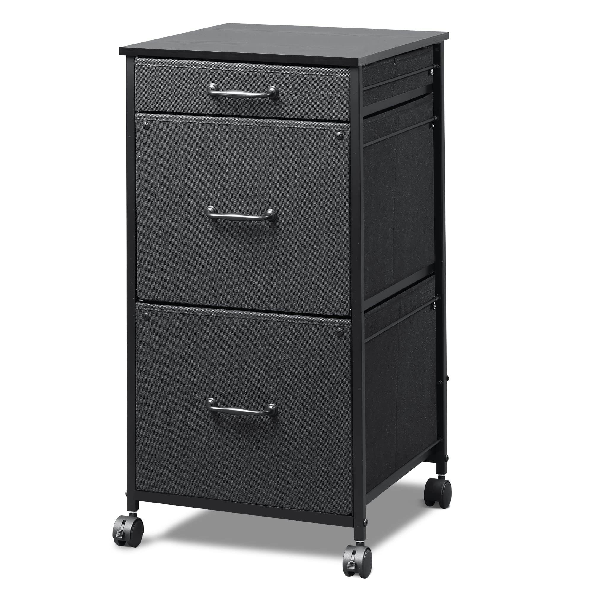 DEVAISE Mobile File Cabinet, Dresser for Bedroom with 3 Drawers, Printer Stand with Fabric Drawers, Vertical Filing Cabinet fits A4 or Letter Size for Home Office, Black