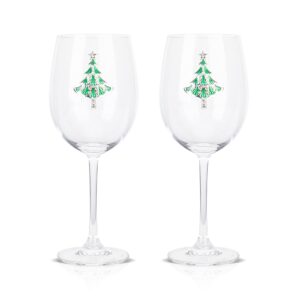 vipush christmas wine glasses set of 2-19 oz drinking cups with snowflake crystal xmas holiday wineglass gift winter glassware diamond-encrusted cups