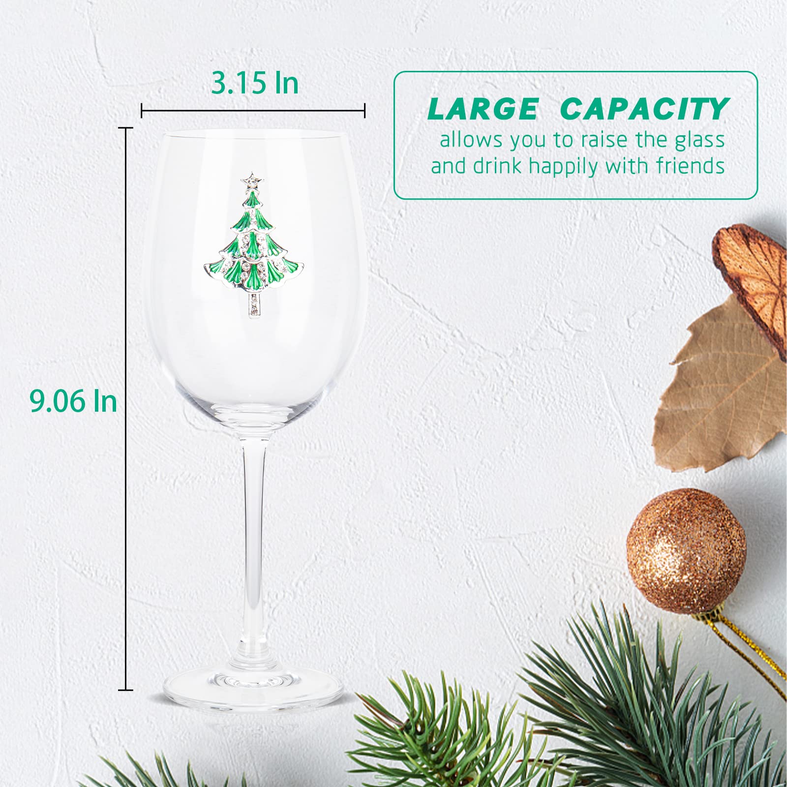 Vipush Christmas Wine Glasses Set of 2-19 Oz Drinking Cups with Snowflake Crystal Xmas Holiday Wineglass Gift Winter Glassware Diamond-encrusted Cups