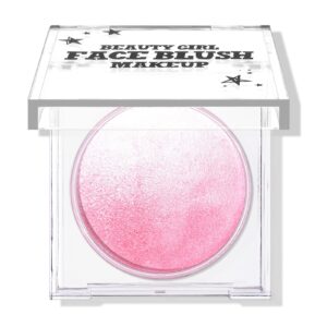 kyda pink blush powder, pink face highlighter baked blush, shimmer blush for natural glowing finish, lasting lightweight buildable easy to blend-pink