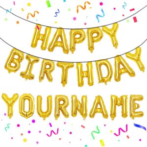happy birthday banner,personalized name happy birthday balloon banner letters balloons 2 sets a-z 16 inch reusable foil mylar birthday party decorations for women men boys girls (gold)