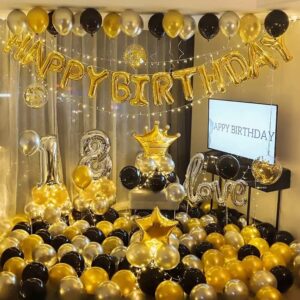 Happy Birthday Banner,Personalized Name Happy Birthday Balloon Banner Letters Balloons 2 Sets A-Z 16 Inch Reusable Foil Mylar Birthday Party Decorations for Women Men Boys Girls (Gold)