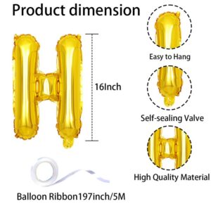 Happy Birthday Banner,Personalized Name Happy Birthday Balloon Banner Letters Balloons 2 Sets A-Z 16 Inch Reusable Foil Mylar Birthday Party Decorations for Women Men Boys Girls (Gold)