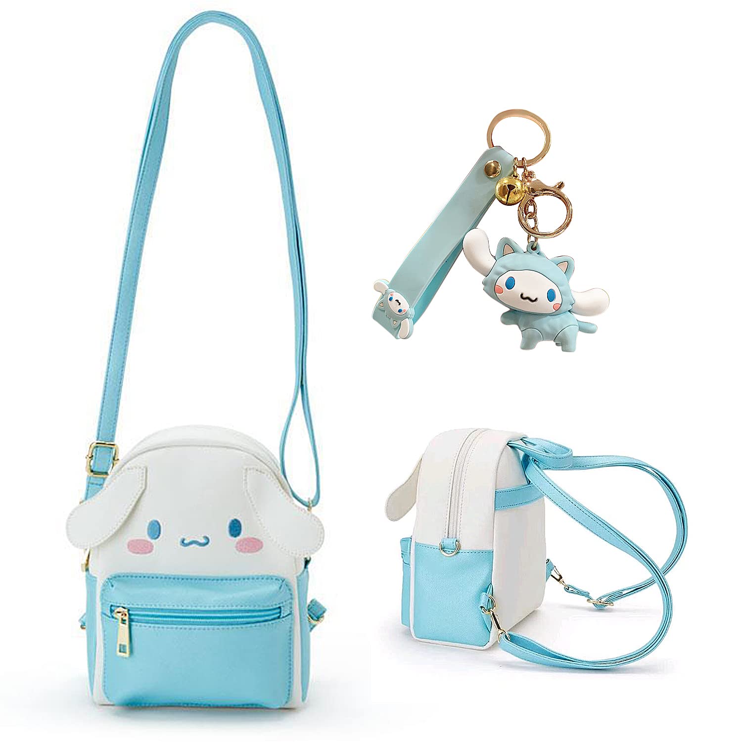 Girls Anime Kawaii Mini Backpack + Keychain Anime Cosplay Backpack Cute Doll Handbag Shoulder Bag(Blue)