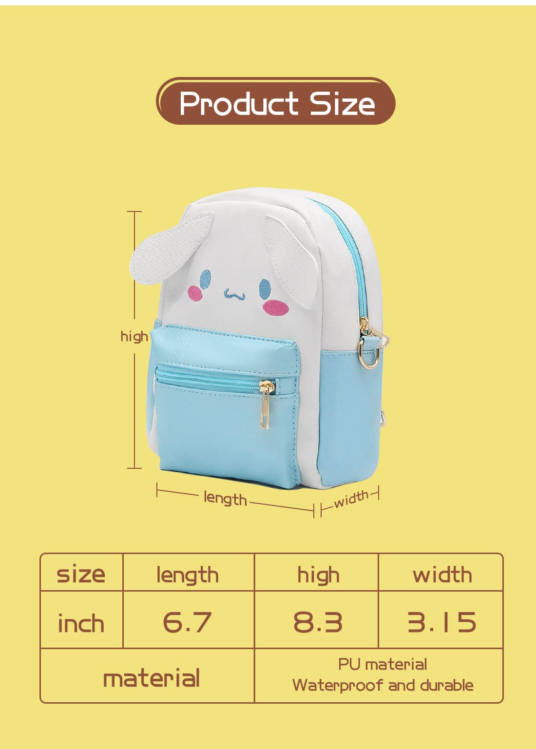 Girls Anime Kawaii Mini Backpack + Keychain Anime Cosplay Backpack Cute Doll Handbag Shoulder Bag(Blue)