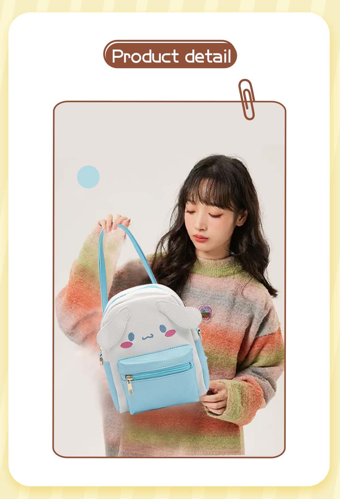 Girls Anime Kawaii Mini Backpack + Keychain Anime Cosplay Backpack Cute Doll Handbag Shoulder Bag(Blue)