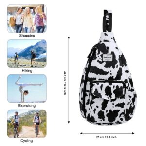 HAWEE Rope Sling Bag for Women and Men Casual Cross Body Backpack Adjustable Anti-slip Strap/Bottle Pocket/Earphone Hole for Travel Hiking Sports, Cow