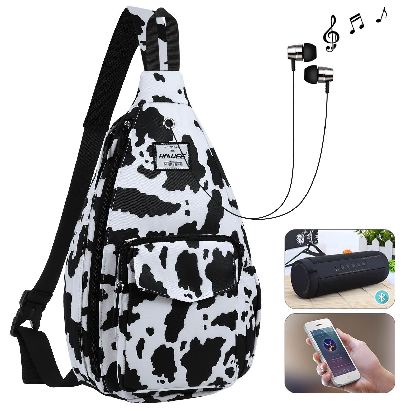 HAWEE Rope Sling Bag for Women and Men Casual Cross Body Backpack Adjustable Anti-slip Strap/Bottle Pocket/Earphone Hole for Travel Hiking Sports, Cow