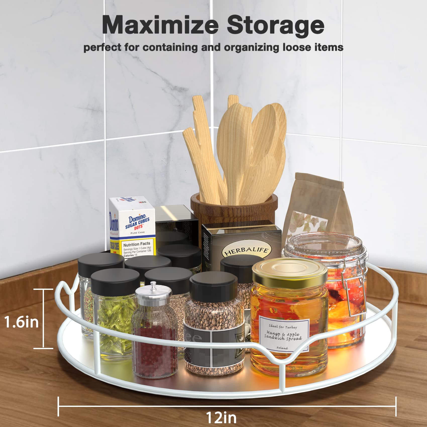Lazy Susan Turntable Organizer - 11" Metal Rotating Spice Rack for Cabinet Pantry Refrigerator, White