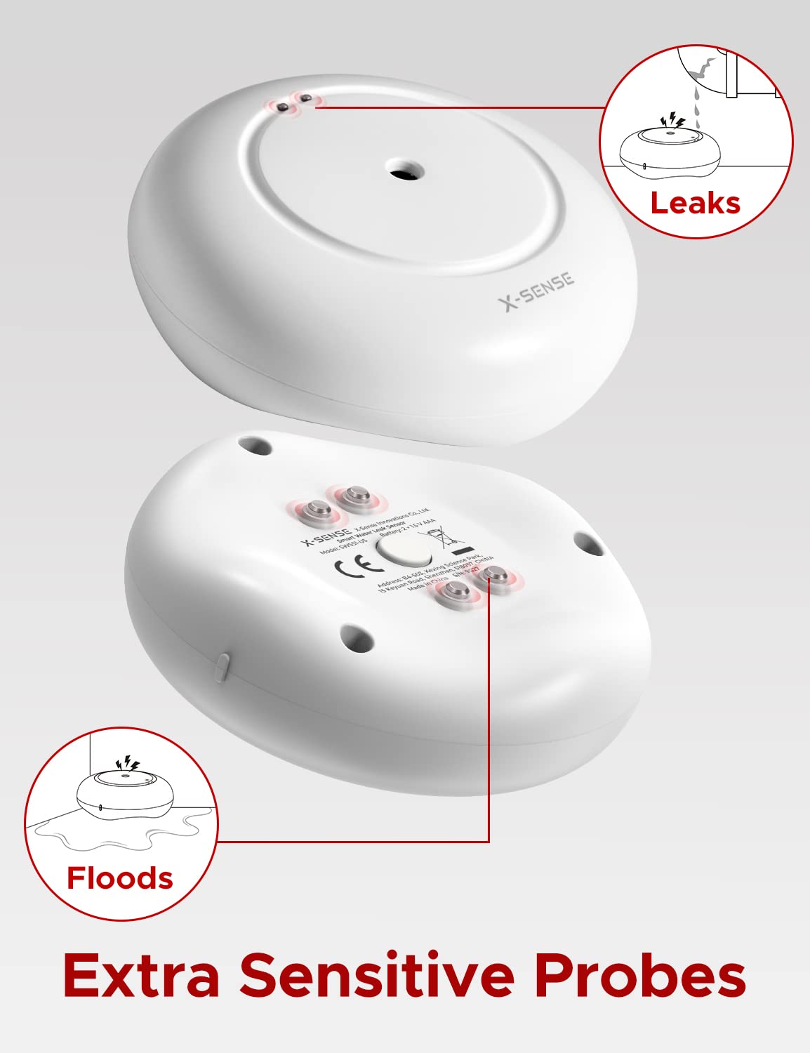 X-Sense Wi-Fi Water Leak Detector, Smart Water Sensor Alarm, Water Detector Alarm with 1700 ft Transmission Range for Kitchens, Basements, Bathrooms, 3 Water Detectors & 1 Base Station, Model SWS54