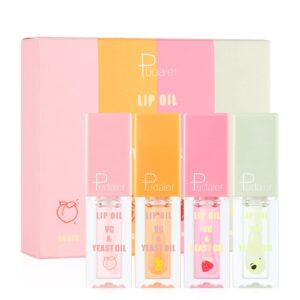 pudaier hydrating lip oil, fruit extract lip oil set tinted for dry lip and lip care, shiny and moisturizing transparent lip oil gloss (mixed set)