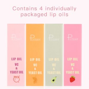 Pudaier Hydrating Lip Oil, Fruit Extract Lip Oil Set Tinted for Dry Lip and Lip Care, Shiny and Moisturizing Transparent Lip Oil Gloss (Mixed Set)