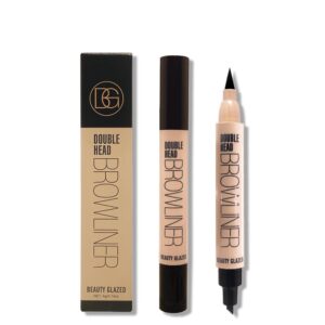 timipoo 2 in 1 waterproof eyebrow pencil, tattoo liquid pencil with eyeliner, micro fork tip applicator, natural hair-like makeup precision all day wear (03# dark brown)