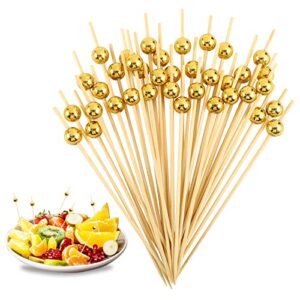 200 pcs cocktail picks, fancy toothpicks for appetizers 4.7inch skewers for appetizers gold pearl long toothpicks charcuterie accessories for drinks, desserts, fruits, sandwich, party food decor