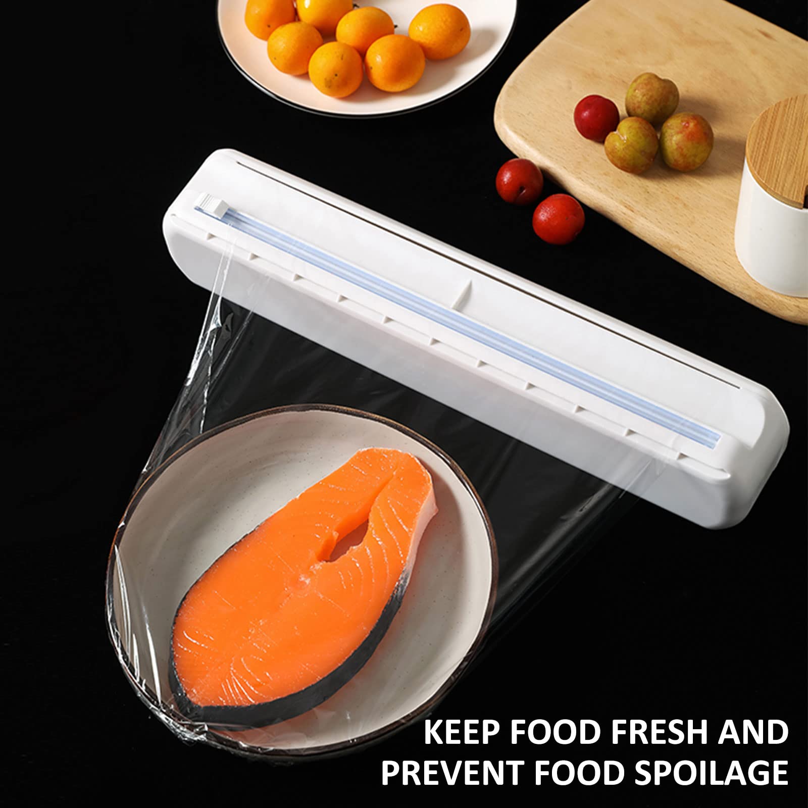 ENJOYCOO Plastic Wrap Dispenser With Cutter, Reusable Cling Film Dispenser, Cling Wrap Dispenser With Slide Cutter, Also For Aluminum Foil, Tin Foil, Baking Paper (L)