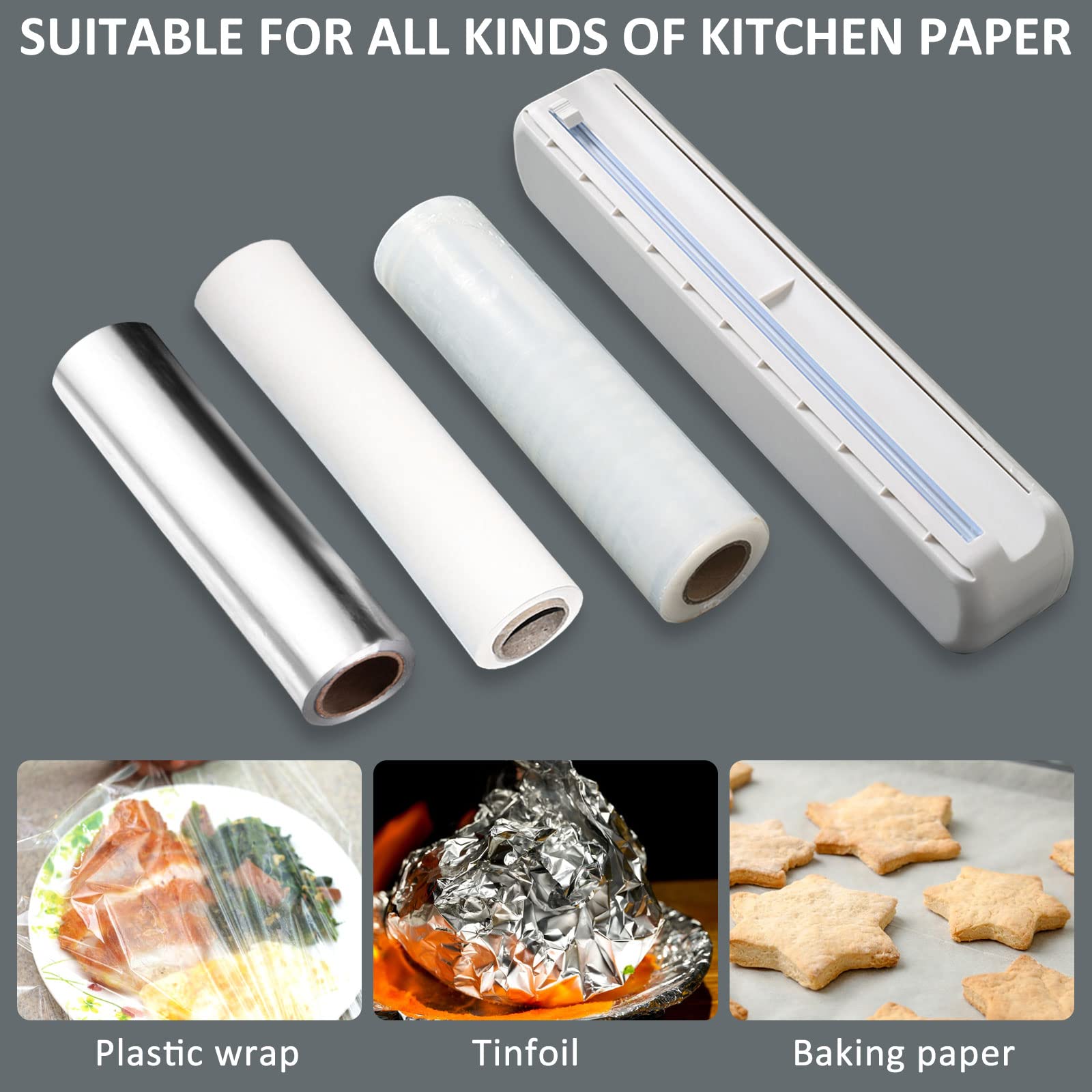 ENJOYCOO Plastic Wrap Dispenser With Cutter, Reusable Cling Film Dispenser, Cling Wrap Dispenser With Slide Cutter, Also For Aluminum Foil, Tin Foil, Baking Paper (L)