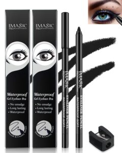 lysdefeu 2pcs black waterproof smudge-proof gel eyeliner pencil, fade-proof eye liner pencil soft smooth easy-to-sharpen pencil for women cat eye/smoky eye makeup with pencil sharpener