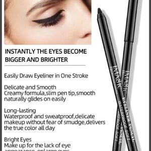 LYSdefeu 2Pcs Black Waterproof Smudge-proof Gel Eyeliner Pencil, Fade-Proof Eye Liner Pencil Soft Smooth Easy-to-Sharpen Pencil for Women Cat Eye/Smoky Eye Makeup with Pencil Sharpener