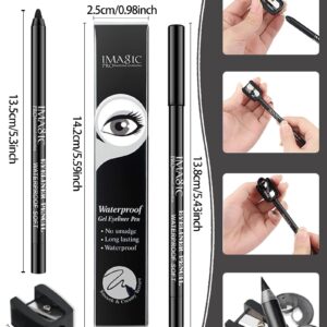 LYSdefeu 2Pcs Black Waterproof Smudge-proof Gel Eyeliner Pencil, Fade-Proof Eye Liner Pencil Soft Smooth Easy-to-Sharpen Pencil for Women Cat Eye/Smoky Eye Makeup with Pencil Sharpener