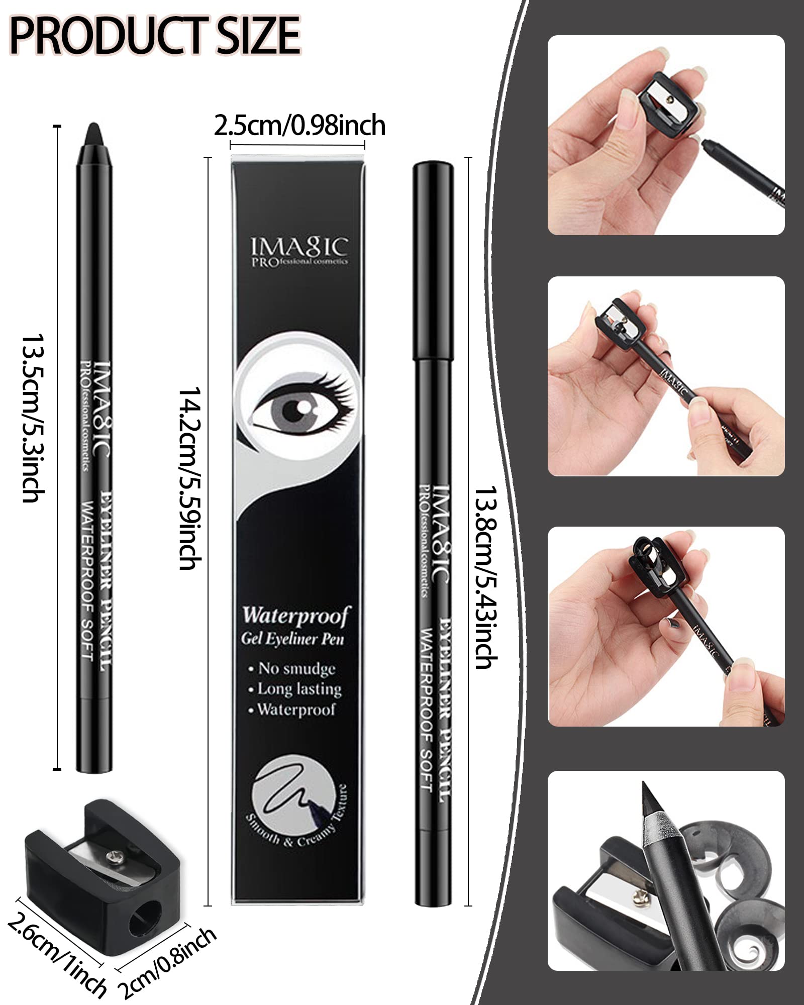 LYSdefeu 2Pcs Black Waterproof Smudge-proof Gel Eyeliner Pencil, Fade-Proof Eye Liner Pencil Soft Smooth Easy-to-Sharpen Pencil for Women Cat Eye/Smoky Eye Makeup with Pencil Sharpener