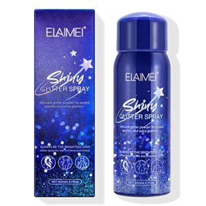 masaigge shiny body glitter spray, temporary shimmery spray for skin face hair clothing, quick-drying long-lasting silver highlight powder for women festival rave stage makeup prom (2.11oz/60ml)