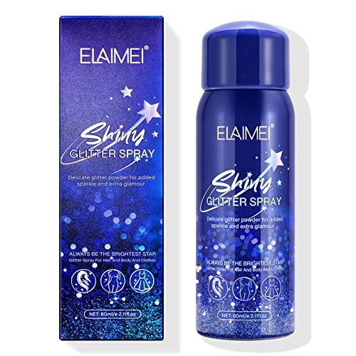 MASAIGGE Shiny Body Glitter Spray, Temporary Shimmery Spray for Skin Face Hair Clothing, Quick-Drying Long-Lasting Silver Highlight Powder for Women Festival Rave Stage Makeup Prom (2.11oz/60ml)