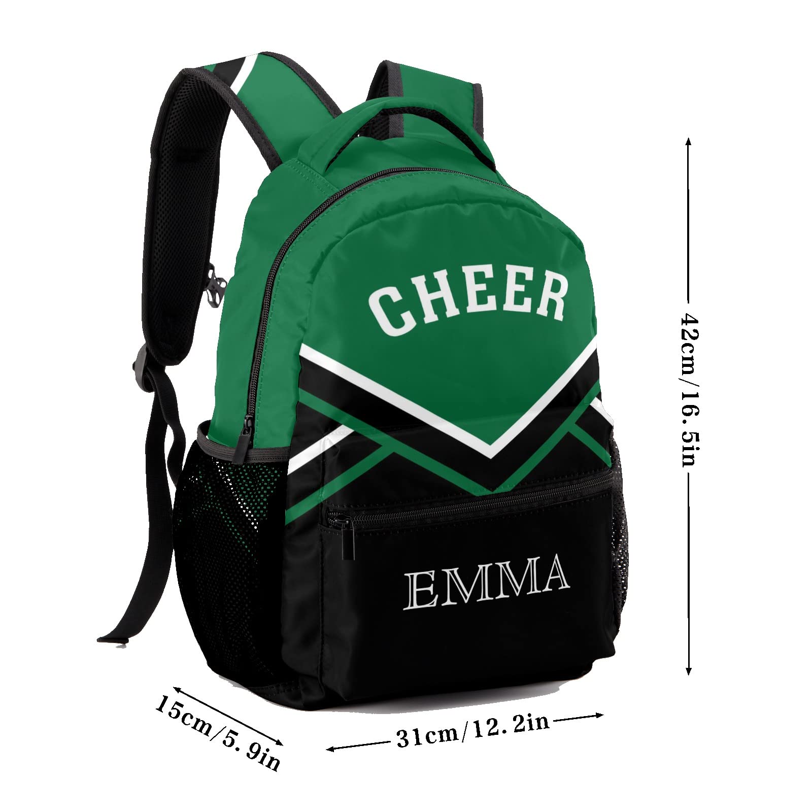 Zaaprint Green Waterproof Cheer Cheerleaders Backpack with Name Text for Women Men Gift