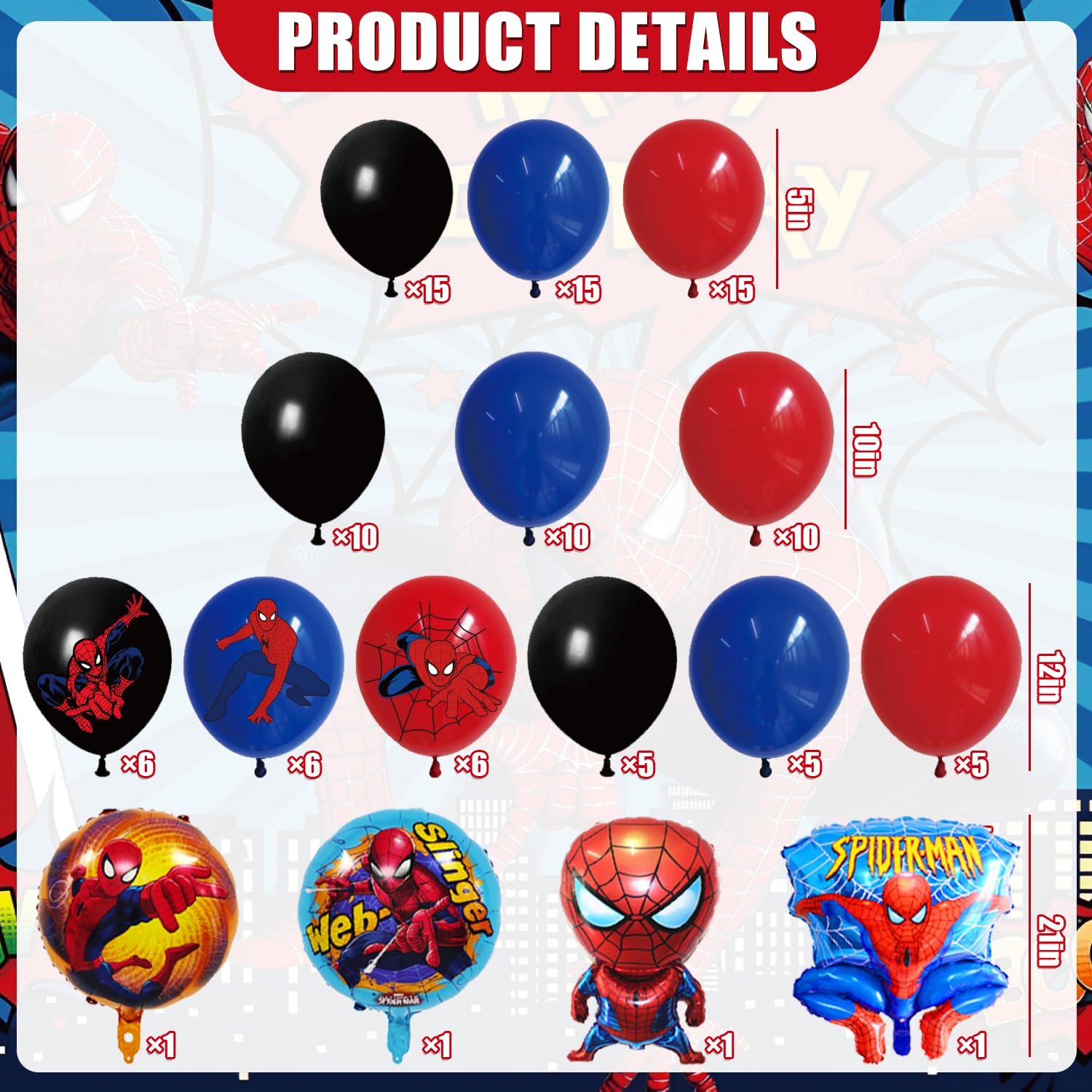 Red Spider Hero Balloons Party Supplies Arch Garland Kit, Red Spider Backdrop, Tablecloth, Cupcake Toppers,for Baby Shower Birthday Graduation Anniversary Party Decorations