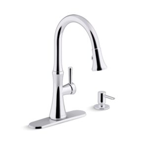 kohler r28706-sd-cp kaori single handle kitchen faucet with pull down sprayer and soap dispenser, polished chrome