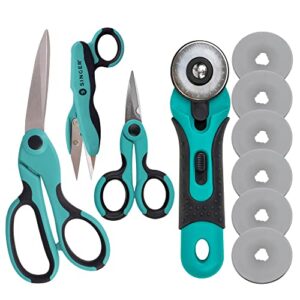 singer proseries cutting tool set with sewing scissors, detail scissors, thread snips, 45mm rotary cutter and 6 extra blades