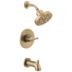 delta faucet nicoli 14 series single-handle tub and shower trim kit, shower faucet with 5-spray h2okinetic shower head, champagne bronze 144749-cz (shower valve included)