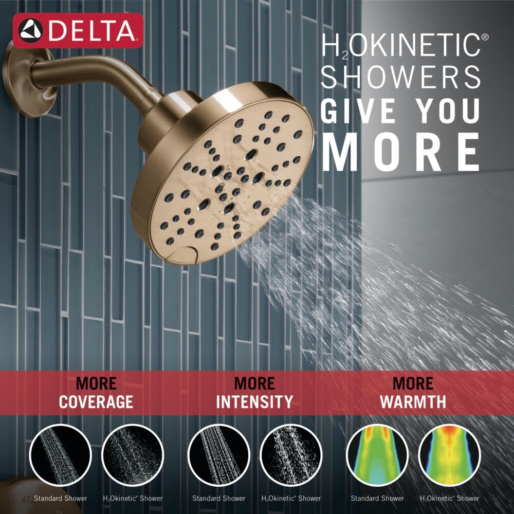 Delta Faucet Nicoli 14 Series Single-Handle Tub and Shower Trim Kit, Shower Faucet with 5-Spray H2Okinetic Shower Head, Champagne Bronze 144749-CZ (Shower Valve Included)