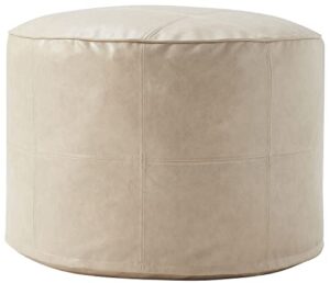 ornavo home faux leather unstuffed round boho moroccan pouf ottoman, floor footrest cushion for living room - beige