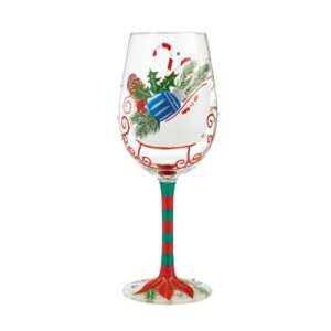 enesco designs by lolita holiday wishes hand-painted artisan wine glass, 15 ounce, multicolor