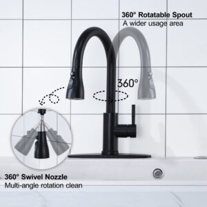 GAGALIFE Matte Black Kitchen Faucet with Pull Down Sprayer - High Arc Stainless Steel Kitchen Sink Faucet, 3-Function Pull Out Kitchen Faucet, Single Hole Single Handle Sink Faucet, Modern Faucets