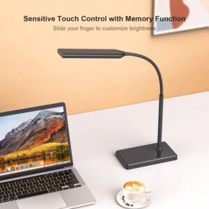 KEXIN LED Desk Lamp Touch Control Desk Lamp with USB Charging Port 5 Color Modes 6 Brightness Levels Dimmable Eye-caring Office Lamp with Memory Function 1h Timer Adjustable Gooseneck Table Lamp Black