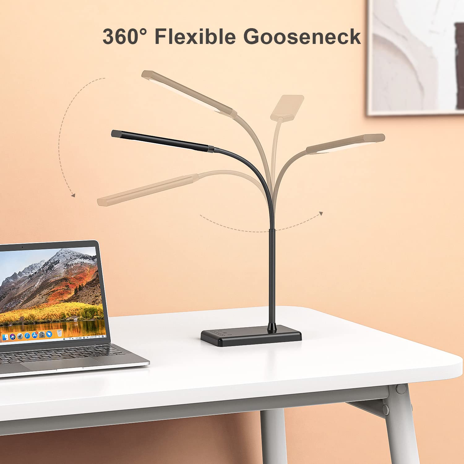 KEXIN LED Desk Lamp Touch Control Desk Lamp with USB Charging Port 5 Color Modes 6 Brightness Levels Dimmable Eye-caring Office Lamp with Memory Function 1h Timer Adjustable Gooseneck Table Lamp Black