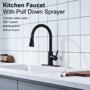 GAGALIFE Matte Black Kitchen Faucet with Pull Down Sprayer - High Arc Stainless Steel Kitchen Sink Faucet, 3-Function Pull Out Kitchen Faucet, Single Hole Single Handle Sink Faucet, Modern Faucets