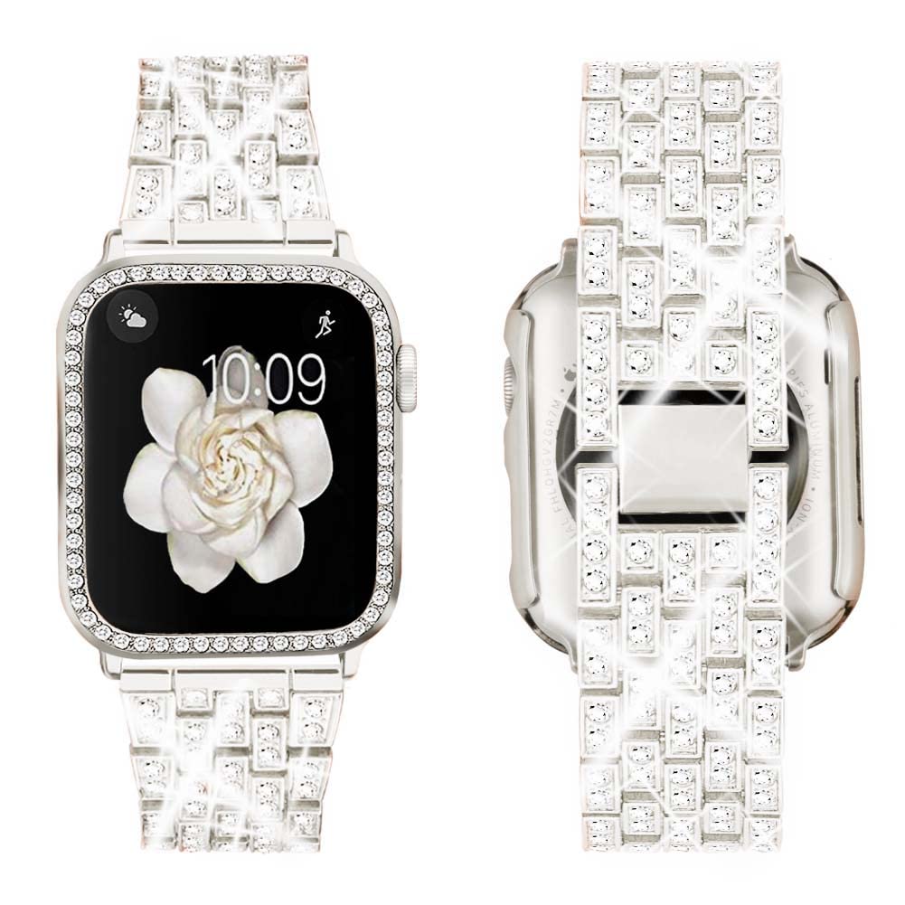 SUPOIX Compatible with Apple Watch Band 40mm + Case, Women Jewelry Bling Diamond Rhinestone Replacement Metal Strap &Soft TPU Protector Case for iWatch Series 6/5/4/SE(Starlight)