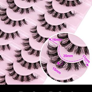 Russian Strip Lashes D Curl Fluffy False Eyelashes Wispy Fake Lashes Thick Volume Reusable Eyelashes Pack 9 Pairs by wtvane