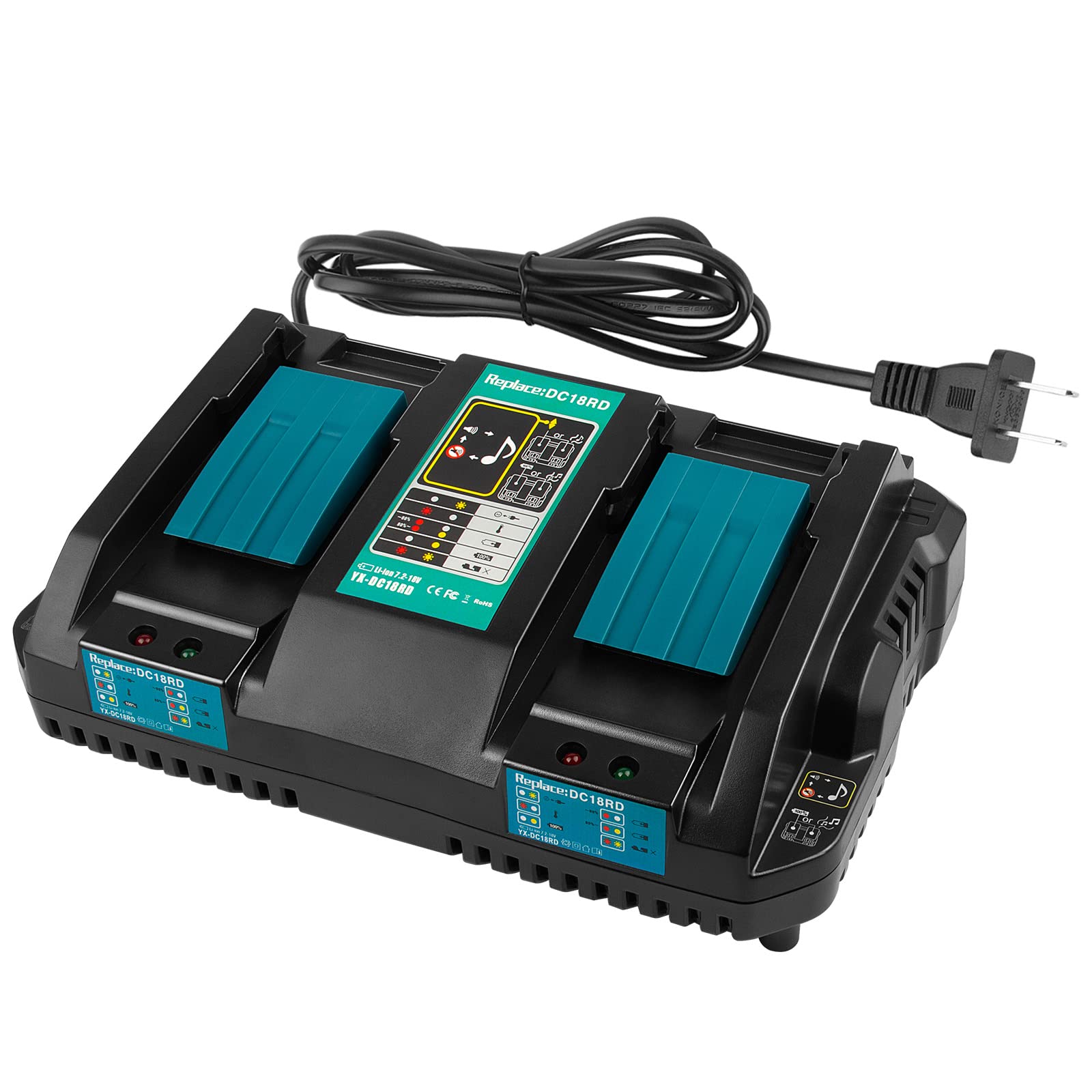 Dual Charging Ports Rapid Charger DC18RD for Makita Tools 14.4V-18V LXT Li-ion Battery BL1815 BL1820 BL1830 BL1850 BL1860 BL1840 BL1430 BL1415