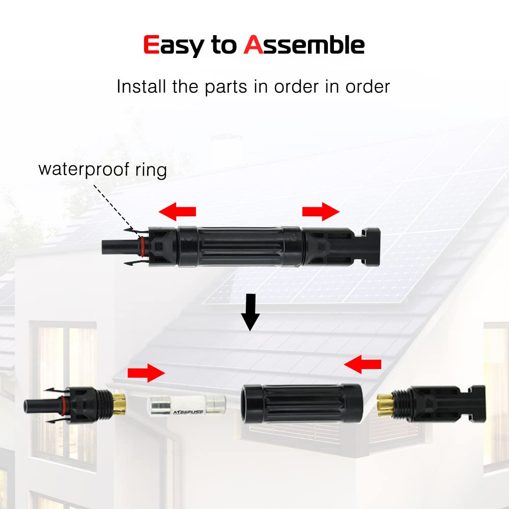 A ABIGAIL 2PCS 20A Solar Fuse Holder Inline Male and Female Connector 10 Amp PV Fuse for Solar Pannel Waterproof w/Fuse, Black, Male Female with Fuse 20A Fuse Connector Black