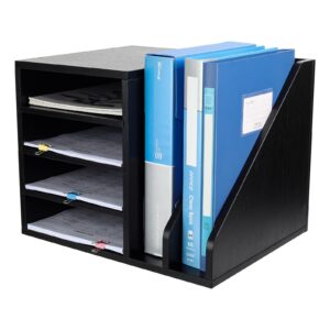 pag wood desktop file holder organizer mail sorter for file folders, mails, envelopes, mailing supplies or magazines, black